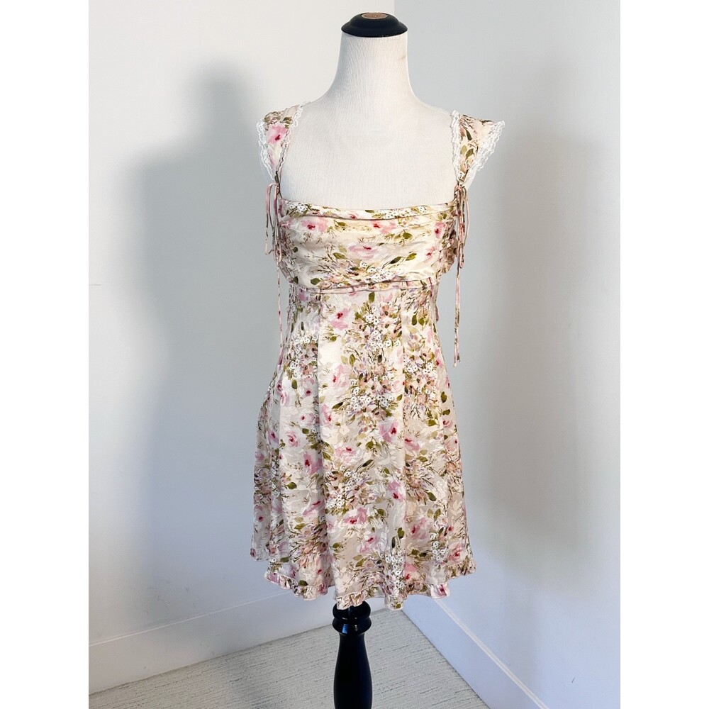 FOR LOVE & LEMONS Holland Mini Dress Women’s XS Pink Floral Coquette Romantic - Picture 5 of 16
